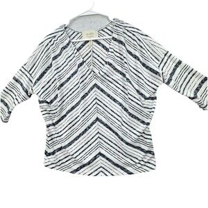 Puella Navy White Striped Top Med Jersey Knit V-Neck Dolman Sleeve Anthropologie